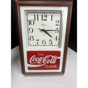 Vtg Hanover‎ Quartz Coca-Cola Classic Wall Clock 18.5"x 12.5"Wood Frame Tested